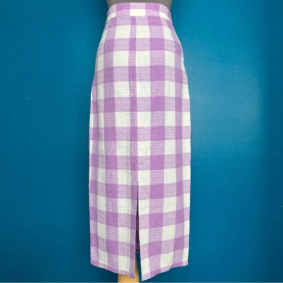 Collectif Bright & Beautiful Gingham Check Midi Pencil Skirt in Lilac US 2 - Picture 6 of 10